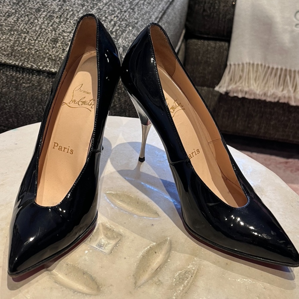 Christian Louboutin Women's Black Patent Leather Metal Heel Pumps